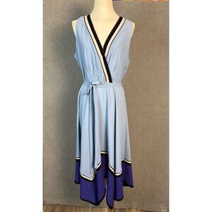 Beige By Eci Women's V-Neck Sleeveless Midi Dress Blue Size 8 Pre-Owned